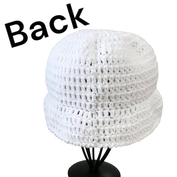 Brand New Handmade Crochet White Bucket Hat with a Nice Accent Black Button - Picture 4 of 5